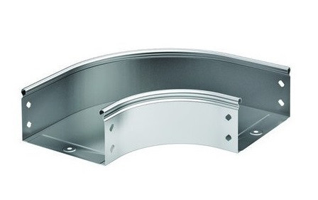 Поворот DKC, плавный, горизонтальный 90 град, 100х200 мм (ВхШ), без перфорации, для металлических лотков, толщина: 0,8 мм, сталь, покрытие: горячий цинк