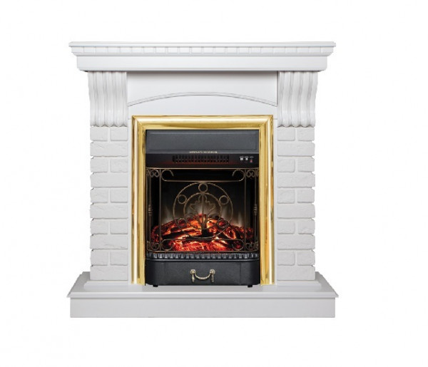 Электрокамин с классическим очагом 2D Real-Flame JAZZ STD/EUG WT с очагом Fobos s Lux BL/BR, Majestic s Lux BL/BR