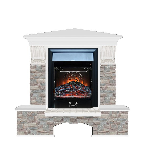 Электрокамин с классическим очагом 2D Glenrich Бостон К угловой (Magestic BL,BR) камень-Грот цветной/цвет-Белый