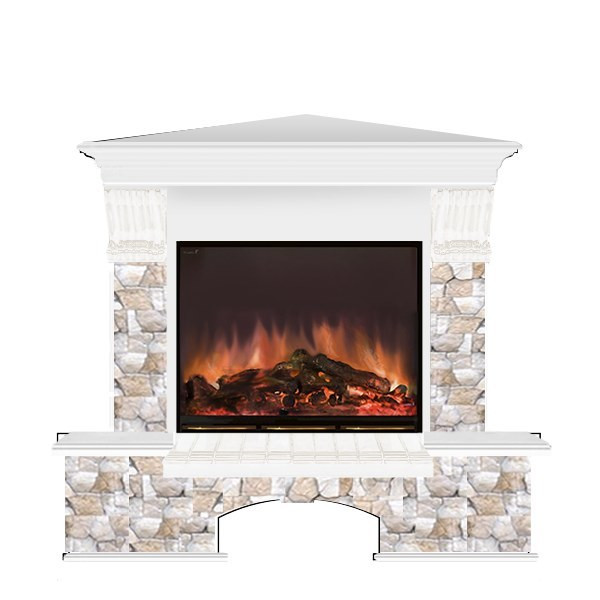 Электрокамин с широким очагом 2D Glenrich Бостон угловой (Arte 23) камень-Арбат/цвет-Белый