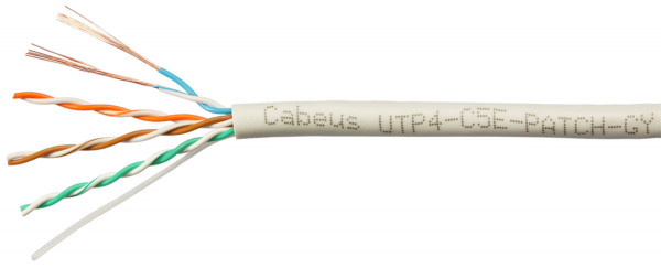 Кабель витая пара Cabeus, U/UTP, 4 пар., кат. 5е, проводник Ø 0,2мм, AWG24, PVC нг(А)-LS, 100МГц, 1м (бухта 305м), тип прокладки: внутри зданий, цвет: серый
