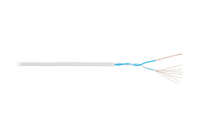 Кабель витая пара Nikolan, U/UTP, 1 пар., кат. 3, проводник Ø 0,19мм, AWG24, LSZH, 16МГц, 1м (коробка 305м), тип прокладки: внутри зданий, цвет: светло-серый