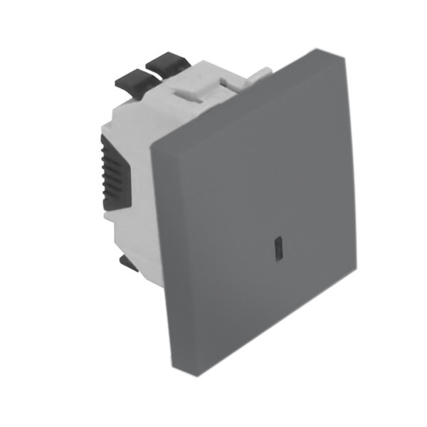 Перекрестный выключатель Efapel QUADRO 45, одноклавишный, с подсветкой, 10А, 45х45 мм (ВхШ), цвет: алюминий, 2 модуля (45052 SAL)