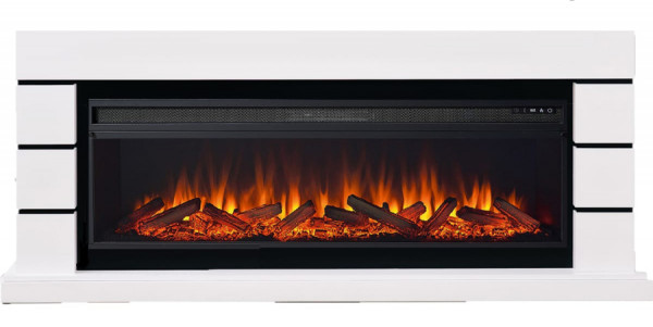 Линейный электрокамин Elekam Caskade белый с очагом Pulsar 60