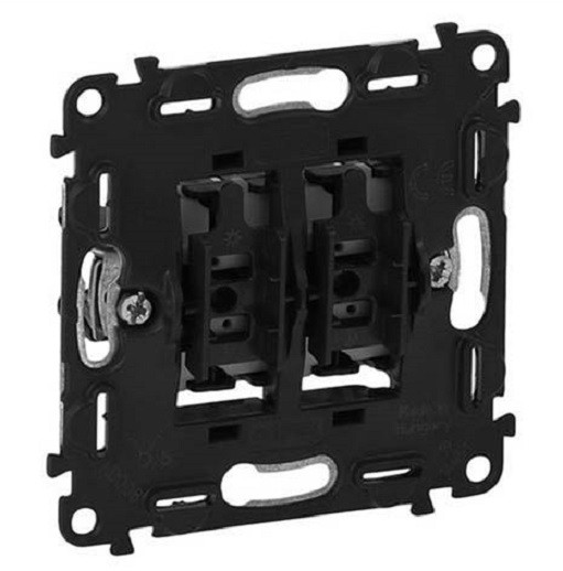 Переключатель Legrand Valena Life/Allure, двухклавишный, с подсветкой, 10АX, внутренняя, 71х71 мм (ВхШ), цвет: чёрный (752028)