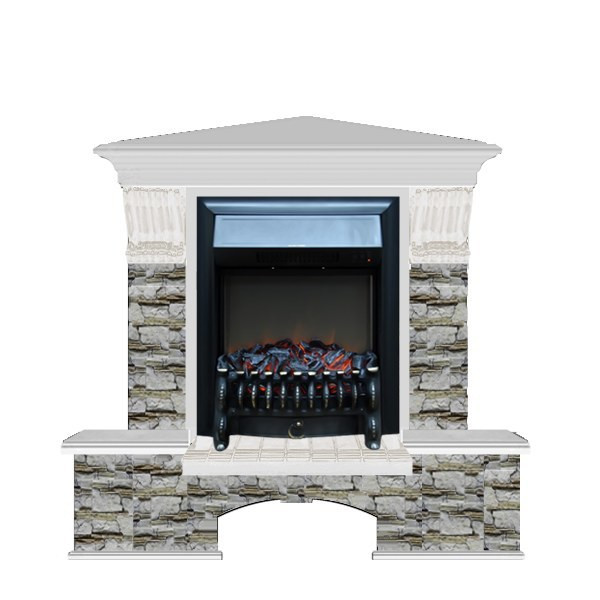 Электрокамин с классическим очагом 2D Glenrich Бостон К угловой (Fobos BL,BR) камень-Алтай/цвет-Беленный дуб