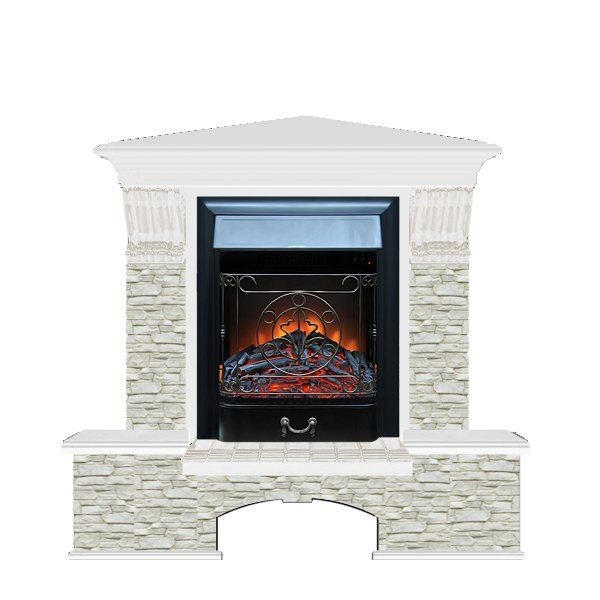 Электрокамин с классическим очагом 2D Glenrich Бостон К угловой (Magestics BL,BR) камень-Грот однотонный/цвет-Белый