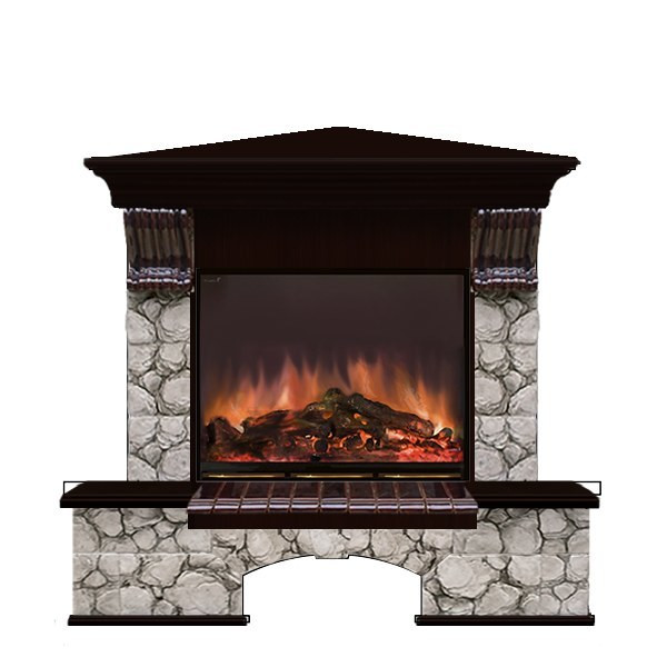 Электрокамин с широким очагом 2D Glenrich Бостон угловой (Arte 23) камень-Карелия/цвет-Венге
