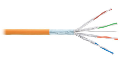 Кабель витая пара Nikolan, F/FTP, 4 пар., кат. 6, проводник Ø 0,57мм, AWG23, LSZH (нг(A)-HF), 250МГц, 1м (коробка 100м), тип прокладки: внутри зданий, цвет: оранжевый