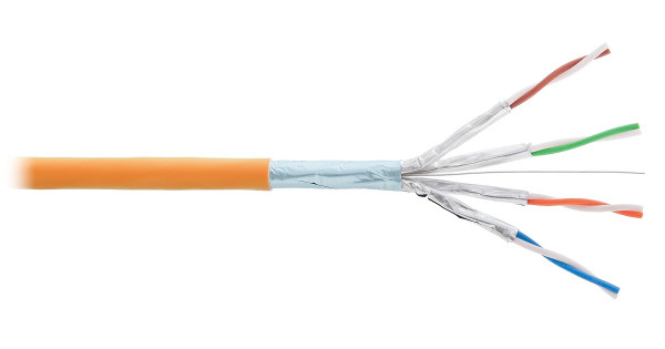 Кабель витая пара Nikolan, F/FTP, 4 пар., кат. 6, проводник Ø 0,57мм, AWG23, LSZH (нг(A)-HF), 250МГц, 1м (коробка 100м), тип прокладки: внутри зданий, цвет: оранжевый