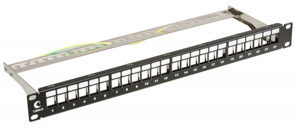 Коммутационная патч-панель Cabeus, 19", 1HU, портов: 24 х keystone, кат. 5-7A, неэкр., цвет: чёрный, без модулей, (PLB-24-SH)