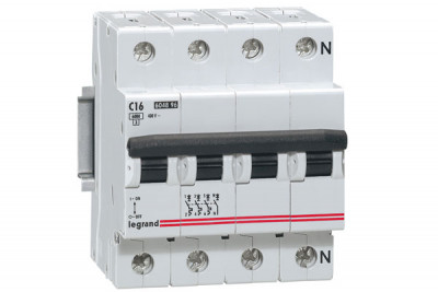 Автоматический выключатель Legrand DX3, 4 модуль, C класс, 4P, 16А, 6кА, (LEG.407305)