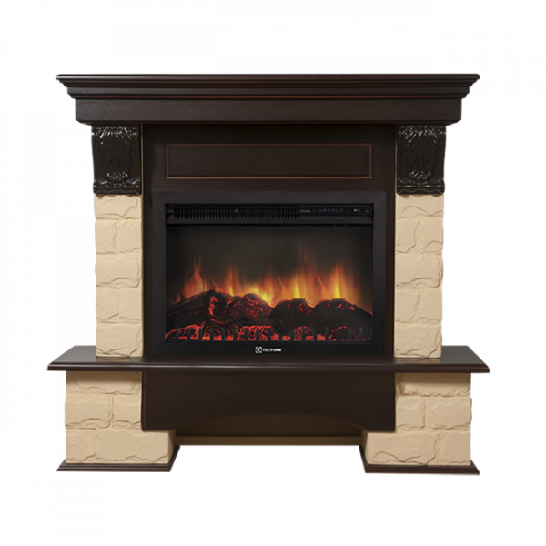 Электрокамин с широким очагом 2D Electrolux EFP/P-2720RLS с порталом Firelight Forte 25S камень бежевый, темный дуб