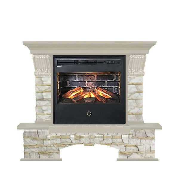 Электрокамин с широким очагом 3D Glenrich Бостон Samba 3D камень-Алтай/цвет-Беленный дуб