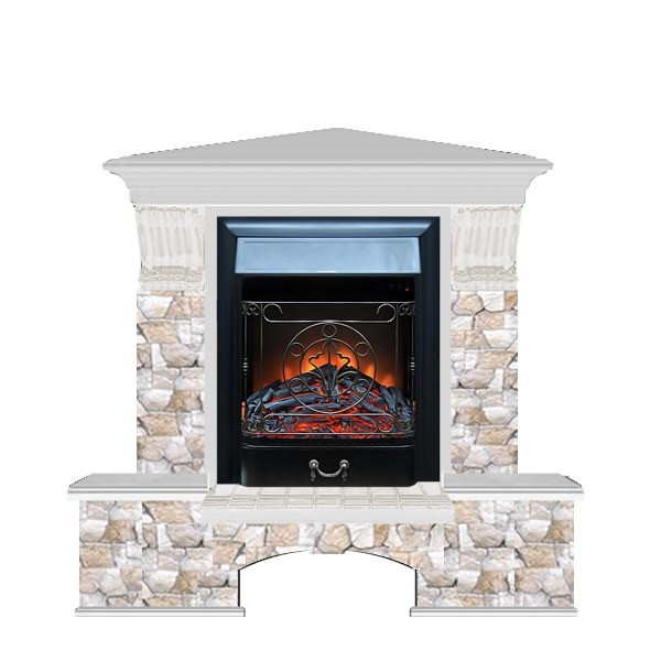 Электрокамин с классическим очагом 2D Glenrich Бостон К угловой (Magestic BL,BR) камень-Арбат/цвет-Беленный дуб