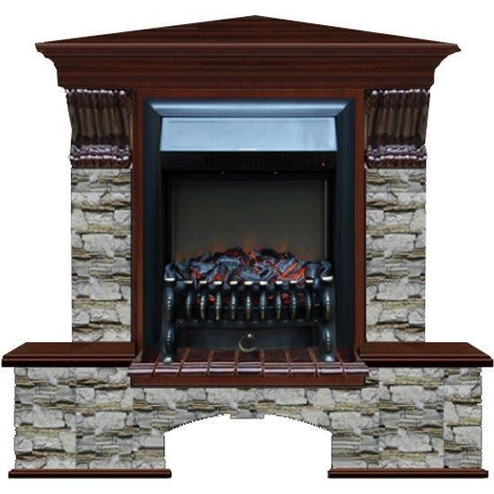 Электрокамин с классическим очагом 2D Glenrich Бостон К угловой (Fobos BL,BR) камень-Алтай/цвет-Красное дерево