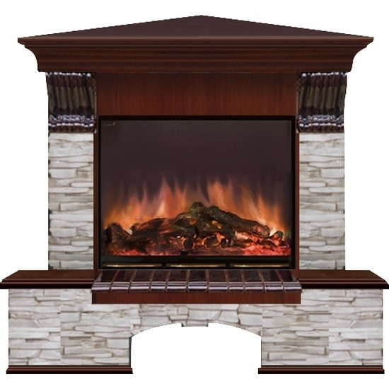 Электрокамин с широким очагом 2D Glenrich Бостон угловой (Arte 23) камень-Мисхор/цвет-Красное дерево