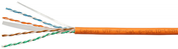 Кабель витая пара Cabeus, U/UTP, 4 пар., кат. 6, проводник Ø 0,57мм, AWG23, LSZH (нг(A)-HF), 250МГц, 1м (бухта 305м), тип прокладки: внутри зданий, цвет: оранжевый