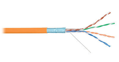 Кабель витая пара Nikolan, F/UTP, 4 пар., кат. 5е, проводник Ø 0,5мм, AWG24, LSZH (нг(A)-HF), 100МГц, 1м (коробка 100м), тип прокладки: внутри зданий, цвет: оранжевый