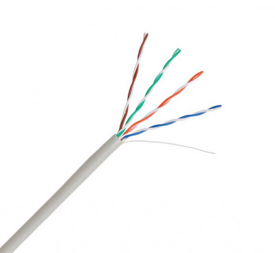 Кабель витая пара Hyperline, U/UTP, 4 пар., кат. 5е, проводник Ø 0,61мм, AWG24, LSZH (нг(A)-HF), 100МГц, 1м (бухта 100м), многожильный (patсh), тип прокладки: внутри зданий, цвет: серый