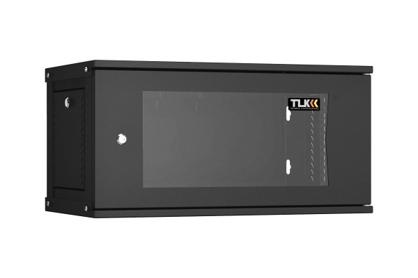 Шкаф телекоммуникационный настенный TLK Lite, 19", 6U, 303х600х350 мм (ВхШхГ), дверь: стекло, боковая панель: сплошная съемная, разборный, цвет: чёрный