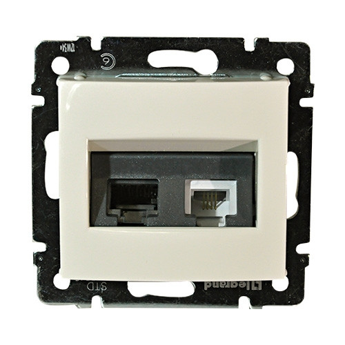 Розетка в сборе Legrand Valena, 2x RJ11/RJ45, кат. 6, экр., внутренняя, 51х58 мм (ВхШ), цвет: слоновая кость, (LEG.774180)