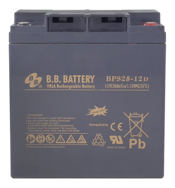 Аккумулятор для ИБП B.B.Battery BPS, 175х125х165 мм (ВхШхГ),  необслуживаемый электролитный,  12V/28 Ач, (BB.BPS28-12D)