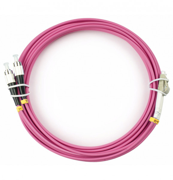 Коммутационный шнур оптический Cabeus Tight Buffer, Duplex LC/FC (UPC/UPC), OM4 50/125, LSZH, Ø 3мм, 25м, цвет: маджента, (FOP-50-OM4-LC-FC-25m)