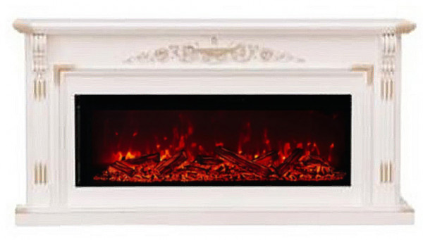 Линейный электрокамин Elekam Irida светлый беж+золотая патина с очагом Pulsar 38