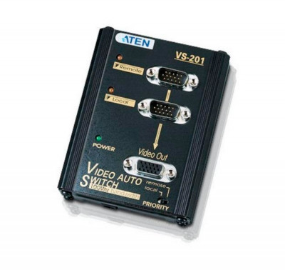 Переключатель KVM Aten, портов: 2 х HDB-15, 27,9х79х103,6 мм (ВхШхГ), цвет: чёрный