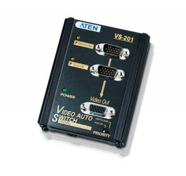Переключатель KVM Aten, портов: 2 х HDB-15, 27,9х79х103,6 мм (ВхШхГ), цвет: чёрный