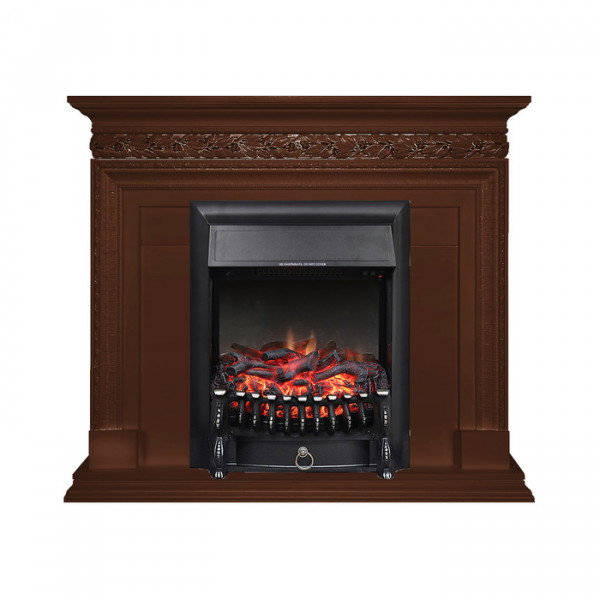 Электрокамин с классическим очагом 2D Royal Flame Valletta Темный дуб с очагом Fobos FX Black/Brass
