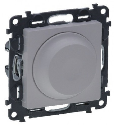 Светорегулятор Legrand Valena Life, с поворотной ручкой, без подсветки, внутренняя, 71х71 мм (ВхШ), цвет: алюминий, без нейтрали (752660)