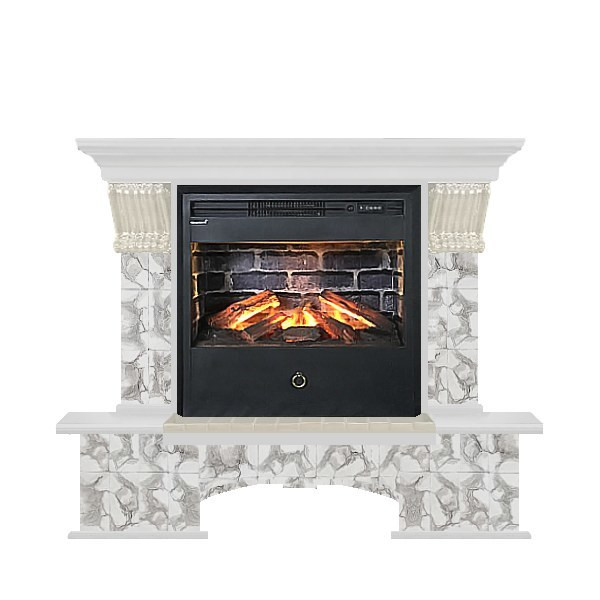 Электрокамин с широким очагом 3D Glenrich Бостон Samba 3D камень-Карелия/цвет-Белый