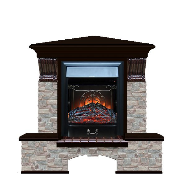 Электрокамин (очаг+портал) с эффектом живого огня Glenrich Бостон К угловой (Magestic BL,BR) камень-Грот цветной/цвет-Венге