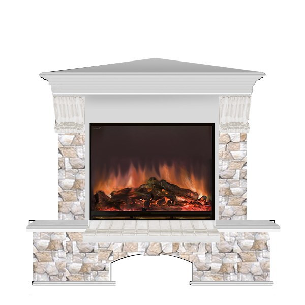 Электрокамин с широким очагом 2D Glenrich Бостон угловой (Arte 23) камень-Арбат/цвет-Беленный дуб