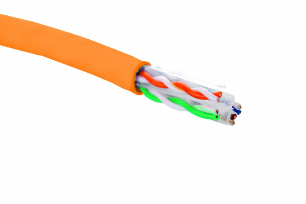 Кабель витая пара Eurolan, U/UTP, 4 пар., кат. 6, проводник Ø 0,56мм, AWG23, нг(А)-HF, 1м (коробка 305м), тип прокладки: внутри зданий, цвет: оранжевый