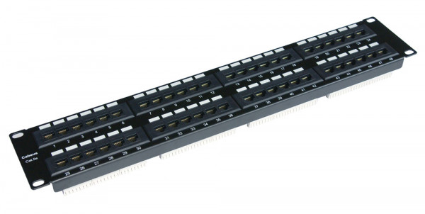 Коммутационная патч-панель Cabeus, 19", 2HU, портов: 48 х RJ45, кат. 5е, неэкр., порты в 2 ряда, цвет: чёрный, (PL-48-Cat.5e-Dual)