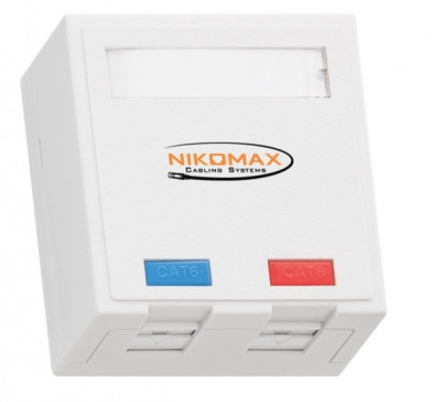 Розетка информационная Nikomax, 2x RJ45/8P8C, кат. 5е, неэкр., 70х66 мм (ВхШ), упаковка: 1 шт, цвет: белый, (NMC-WO2UD2-FT-ST-WT)