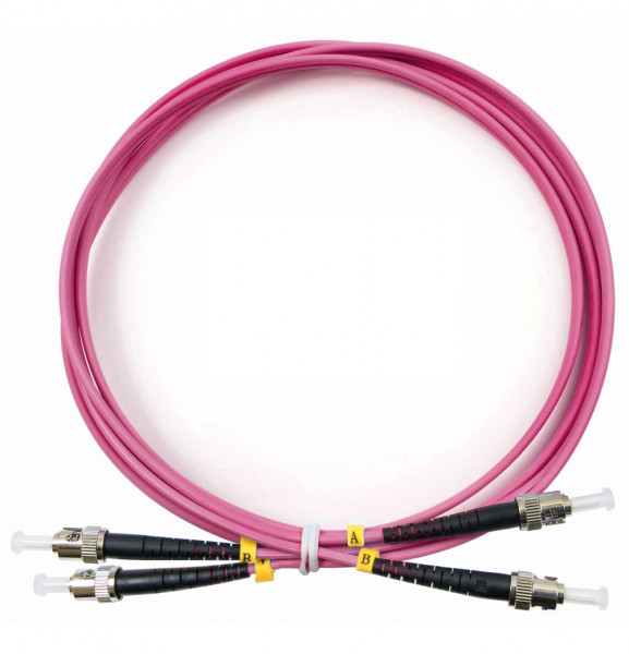 Коммутационный шнур оптический BNH Tight Buffer, Duplex ST/ST (UPC/UPC), OM4 50/125, LSNH, Ø 3мм, 20м, цвет: маджента, (B660.2-ST-ST-OM4-20-LSZH)