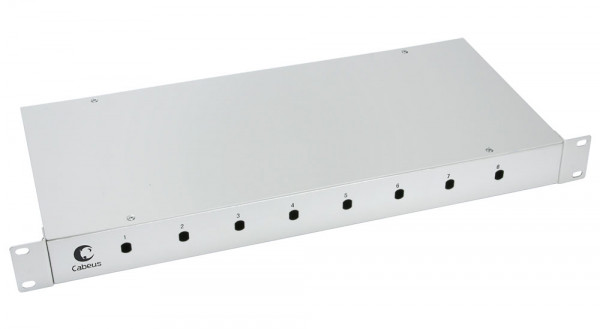 Бокс оптический Cabeus, портов: 8, ST/FC, 16 хОВ, 1U, 44х485х200 мм (ВхШхГ), цвет: серый, (FO-19-8ST)