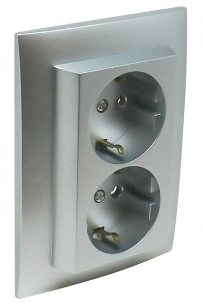 Розетка электрическая Efapel Logus90, 2x2к+З, 16А, Schuko, цвет: алюминий