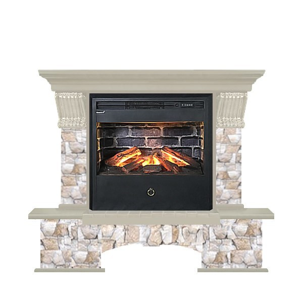 Электрокамин с широким очагом 3D Glenrich Бостон Samba 3D камень-Арбат/цвет-Беленный дуб