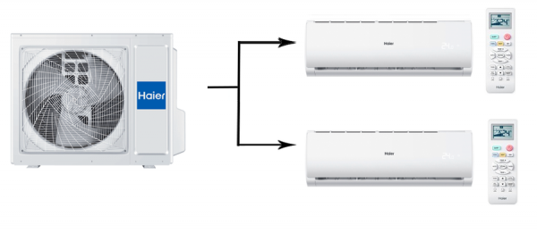 Мульти сплит система на 2 комнаты Haier 2U50S2SM1FA-3/AS07TS6HRA-M*2шт