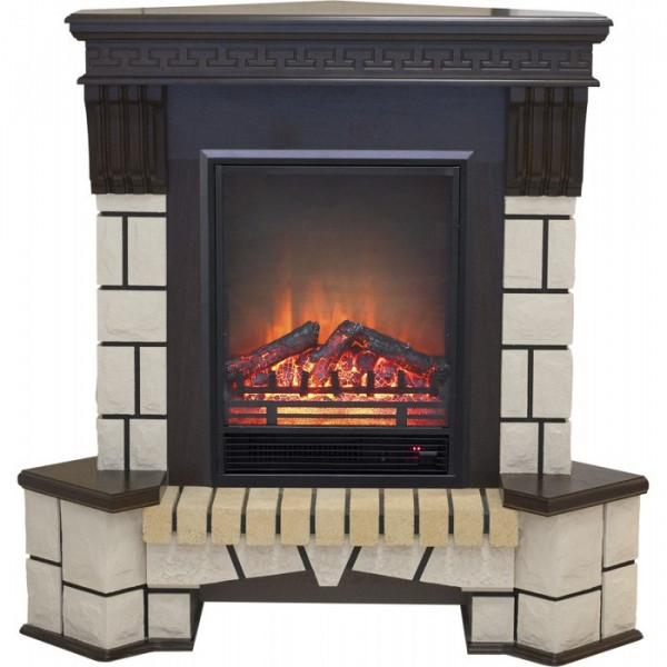 Электрокамин с классическим очагом 2D Real-Flame Stone Corner new STD/EUG AO (DN) с очагом Eugene