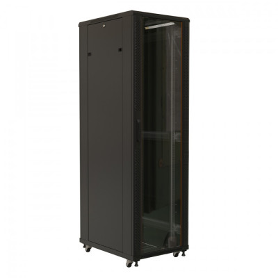 Шкаф телекоммуникационный напольный Hyperline TTB, IP20, 32U, 1610х800х1200 мм (ВхШхГ), дверь: стекло, задняя дверь: металл, боковая панель: сплошная, разборный, цвет: чёрный, (TTB-3282-AS-RAL9004)