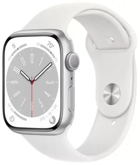 Умные часы Apple Watch Series 8 45mm Silver Aluminum Case with White Sport Band S/M (MP6P3LL/A)