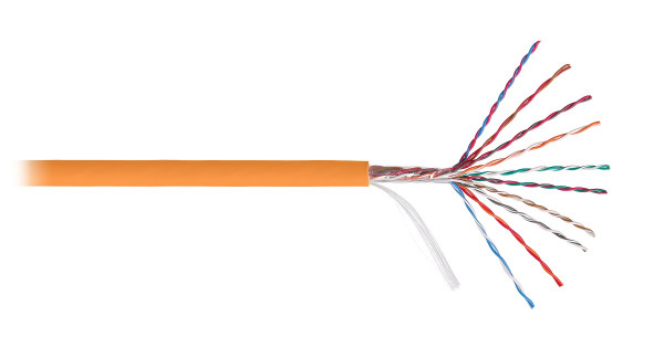 Кабель витая пара Nikolan, U/UTP, 10 пар., кат. 5, проводник Ø 0,5мм, AWG24, LSZH (нг(A)-HF), 100МГц, 1м (барабан 500м), тип прокладки: универсальный, цвет: оранжевый