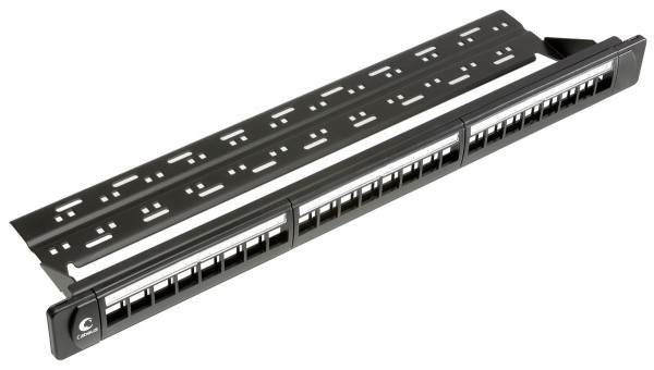 Коммутационная патч-панель Cabeus, 19", 1HU, портов: 24 х keystone, кат. 5-7A, неэкр., порты в 1 ряд, цвет: чёрный, без модулей, (PLB-24)