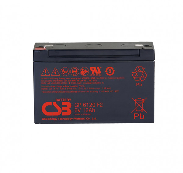 Аккумулятор для ИБП CSB Battery GP, 94,3х50х151 мм (ВхШхГ),  необслуживаемый свинцово-кислотный,  6V/3,6 Ач, (GP 6120)